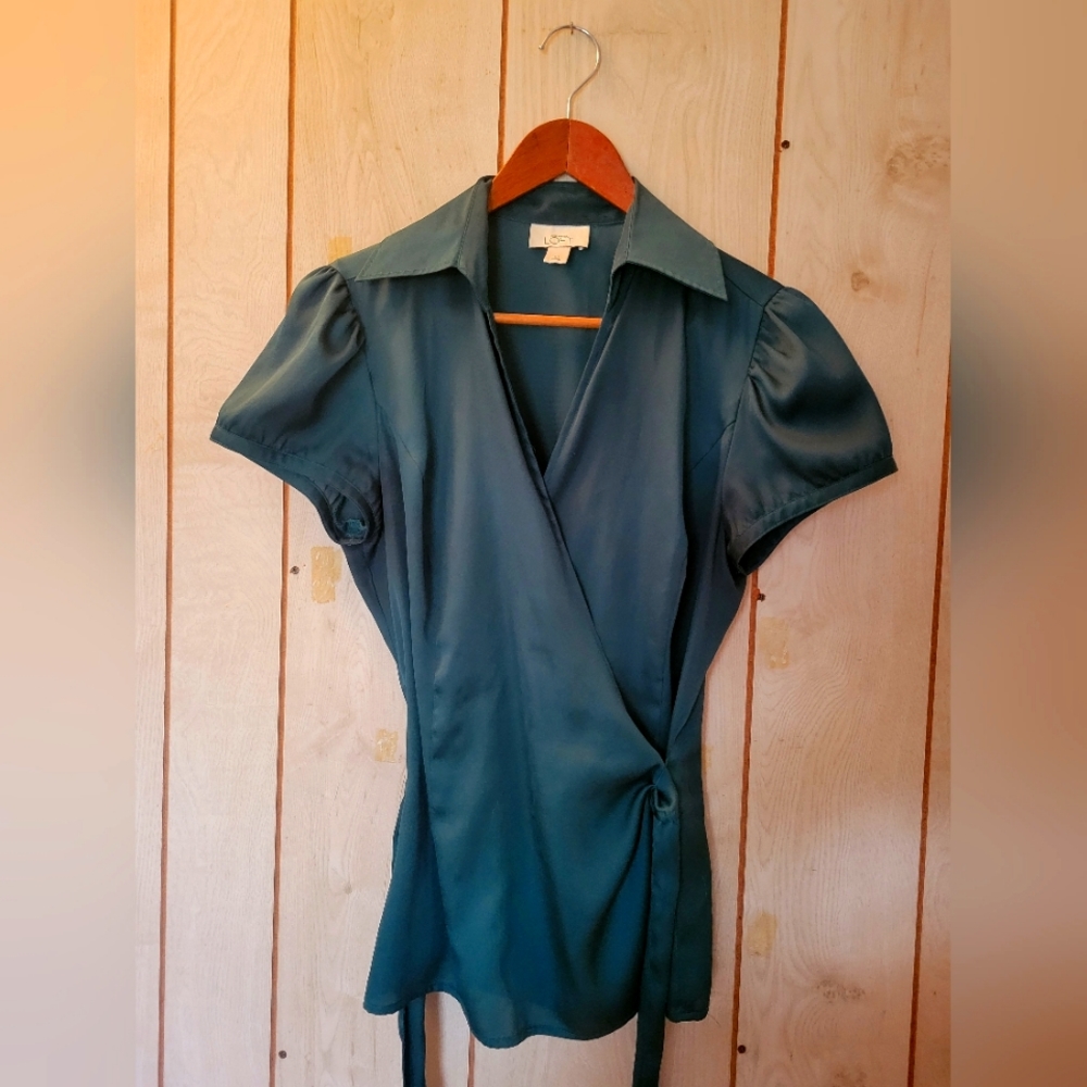 LOFT Silky Green Short Sleeve Blouse